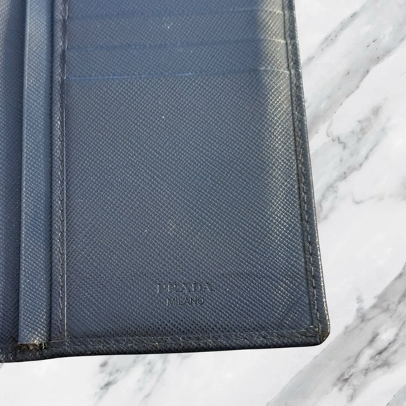 Prada Navy Saffiano Leather Continental Wallet With Silver Corner Logo - Picture 10 of 15